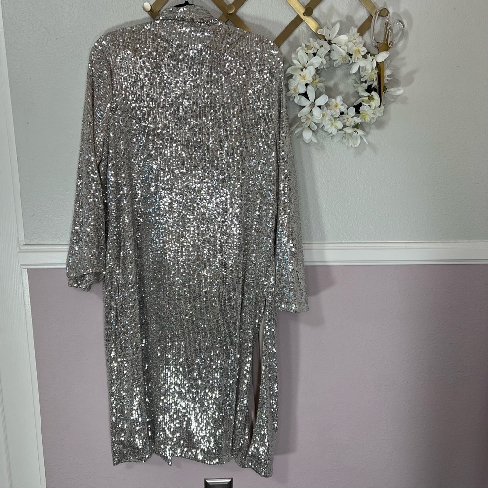 BB Dakota Silver Sequin Blazer/Duster Open Long Cardigan - Picture 11 of 13
